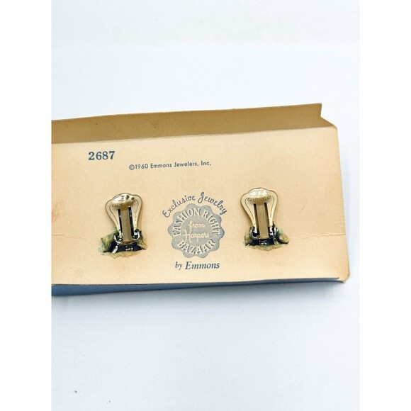 EMMONS Starburst Silver Tone Faux Pearl AB Rhinestone VTG Clip On Earrings w Box - Picture 9 of 12